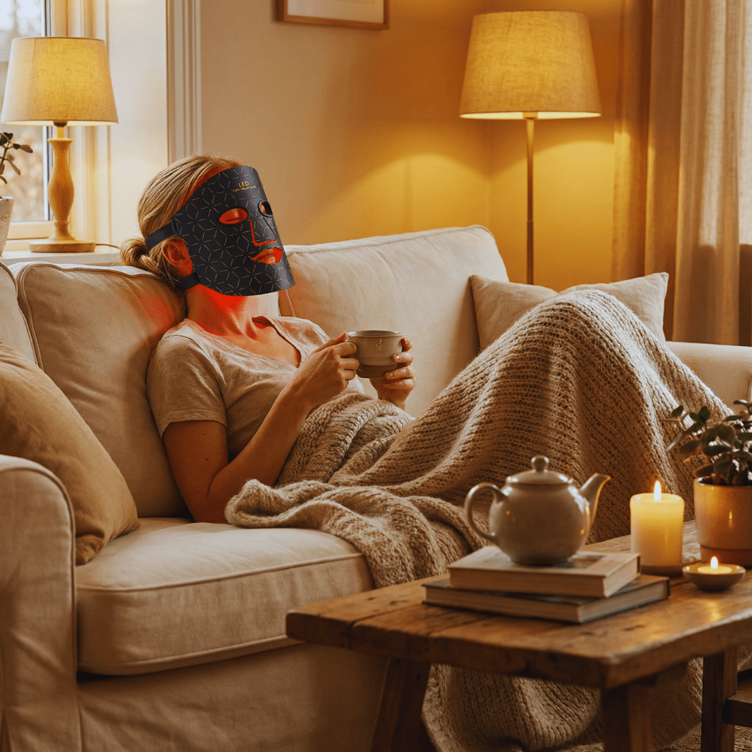 RenewLabs™ GlowMask Pro – LED Ansigtsmaske med 4 Lysfarver (660nm, 850nm, 415nm & 605nm) - infrarød lysterapi - Bærbar Infrarød Lysterapi - RenewLabs