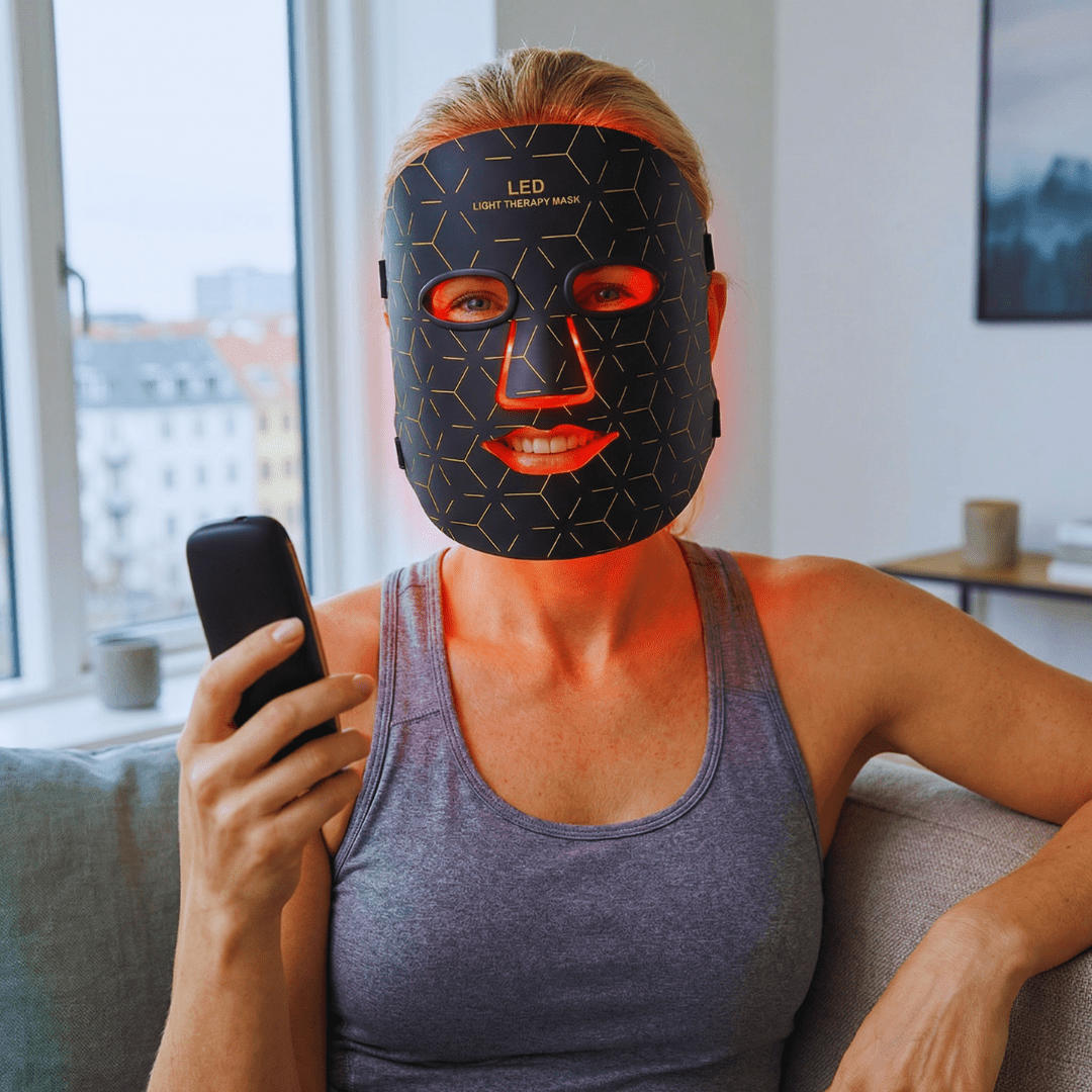 RenewLabs™ GlowMask Pro – LED Ansigtsmaske med 4 Lysfarver (660nm, 850nm, 415nm & 605nm) - infrarød lysterapi - Bærbar Infrarød Lysterapi - RenewLabs