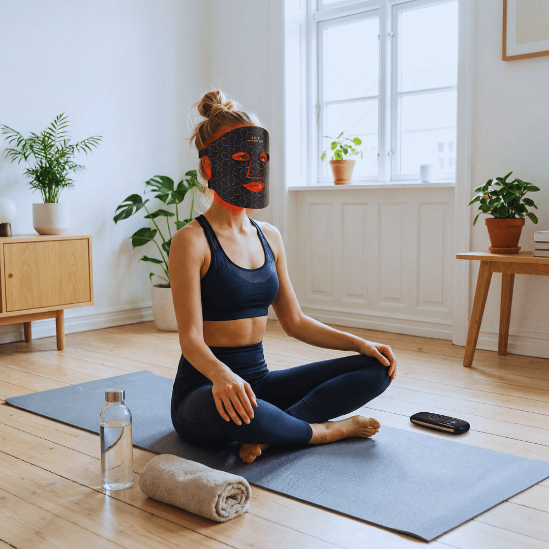 RenewLabs™ GlowMask Pro – LED Ansigtsmaske med 4 Lysfarver (660nm, 850nm, 415nm & 605nm) - infrarød lysterapi - Bærbar Infrarød Lysterapi - RenewLabs