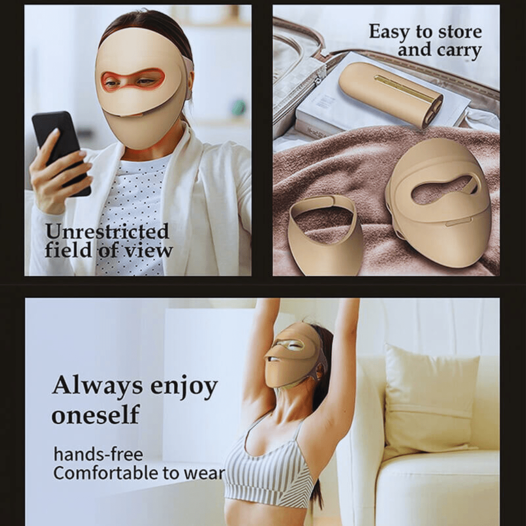 RenewLabs™ GlowMask Flex – LED Ansigtsmaske (3 lysfarver + 660nm/850nm) - infrarød lysterapi - Bærbar Infrarød Lysterapi - RenewLabs