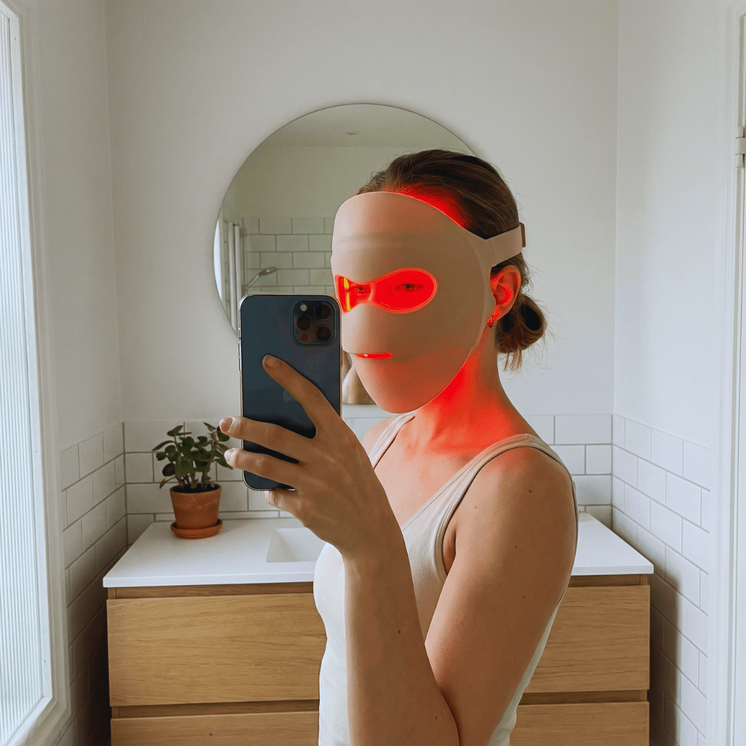 RenewLabs™ GlowMask Flex – LED Ansigtsmaske (3 lysfarver + 660nm/850nm) - infrarød lysterapi - Bærbar Infrarød Lysterapi - RenewLabs