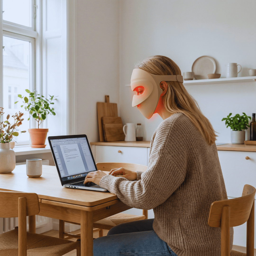RenewLabs™ GlowMask Flex – LED Ansigtsmaske (3 lysfarver + 660nm/850nm) - infrarød lysterapi - Bærbar Infrarød Lysterapi - RenewLabs