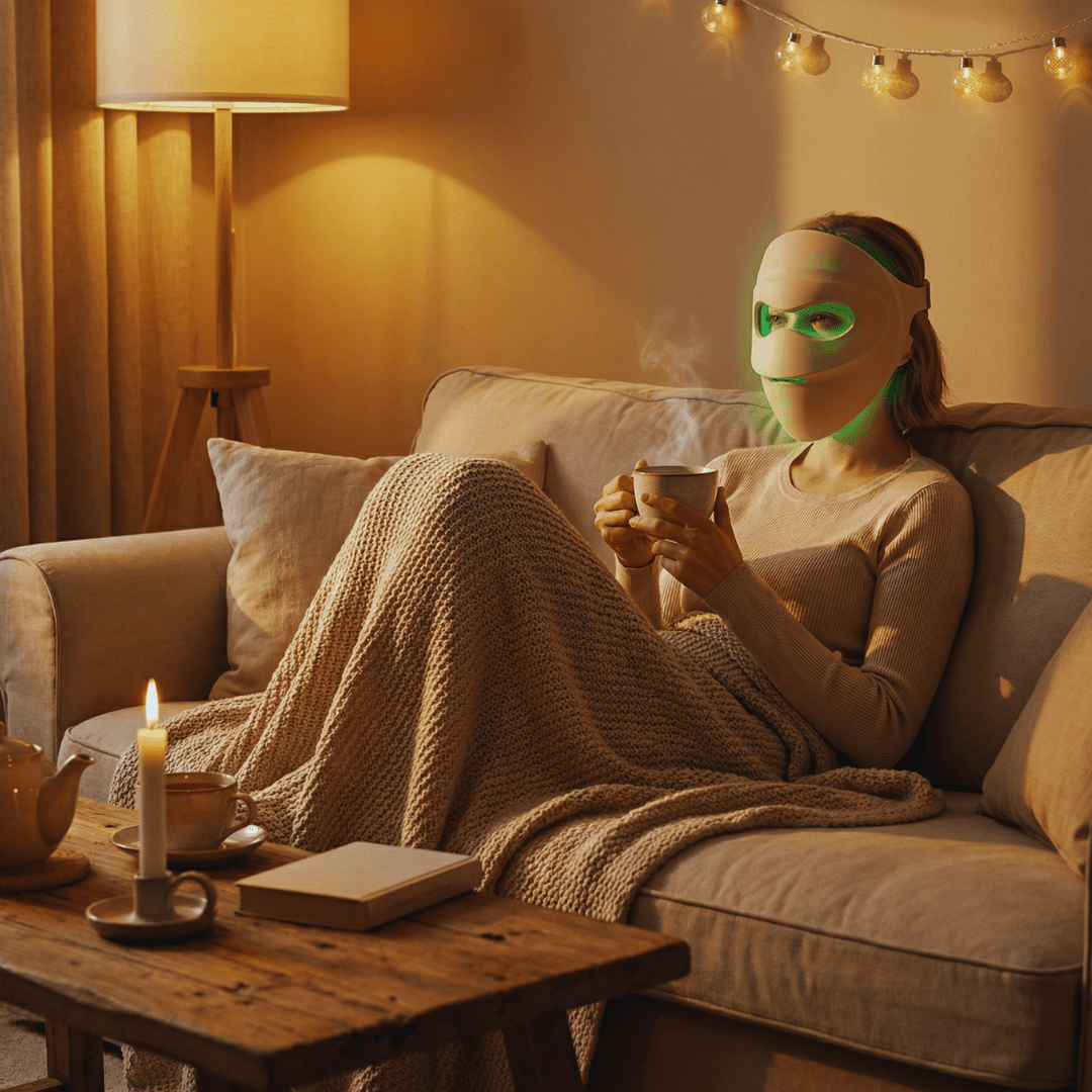 RenewLabs™ GlowMask Flex – LED Ansigtsmaske (3 lysfarver + 660nm/850nm) - infrarød lysterapi - Bærbar Infrarød Lysterapi - RenewLabs