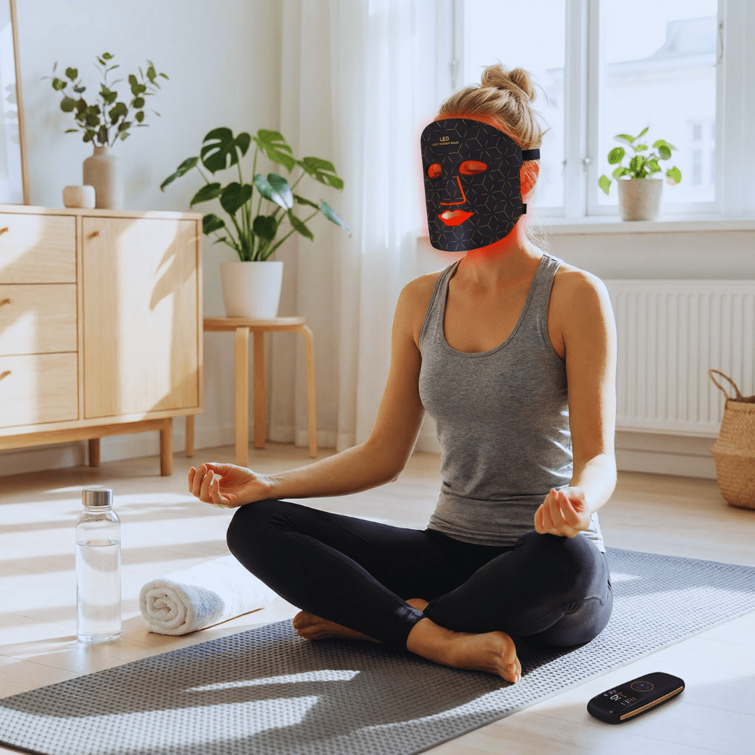 RenewLabs™ GlowMask Pro – LED Ansigtsmaske med 4 Lysfarver (660nm, 850nm, 415nm & 605nm) - infrarød lysterapi - Bærbar Infrarød Lysterapi - RenewLabs