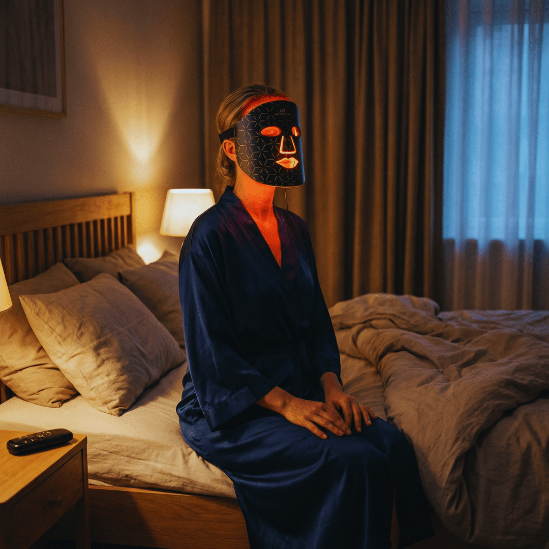 RenewLabs™ GlowMask Pro – LED Ansigtsmaske med 4 Lysfarver (660nm, 850nm, 415nm & 605nm) - infrarød lysterapi - Bærbar Infrarød Lysterapi - RenewLabs