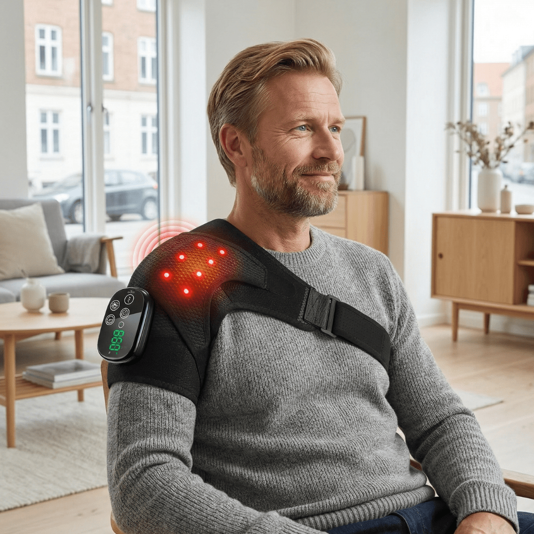 RenewRelief™ Skulder & Nakke Wrap (660nm + 850nm + Massage) - infrarød lysterapi - Bærbar Infrarød Lysterapi - RenewLabs