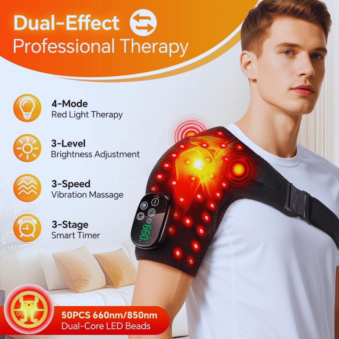 RenewRelief™ Skulder & Nakke Wrap (660nm + 850nm + Massage) - infrarød lysterapi - Bærbar Infrarød Lysterapi - RenewLabs