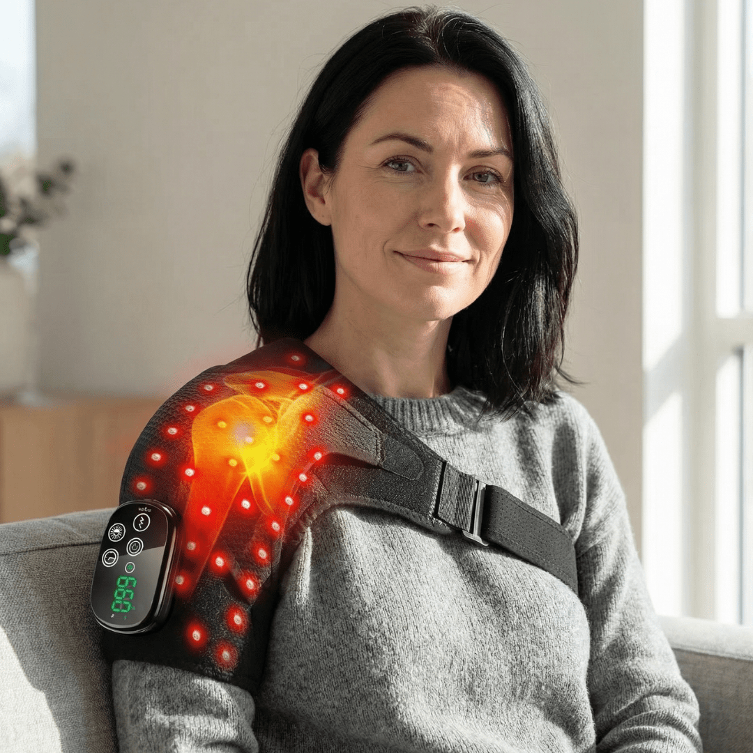 RenewRelief™ Skulder & Nakke Wrap (660nm + 850nm + Massage) - infrarød lysterapi - Bærbar Infrarød Lysterapi - RenewLabs